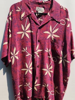 Avanti Hawaiian Purple and Cream Silk Floral Camp Shirt